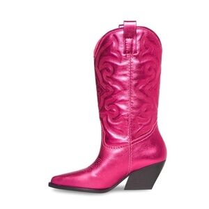 Steve Madden West pink metallic pull-on pointed-toe block-heel western boots